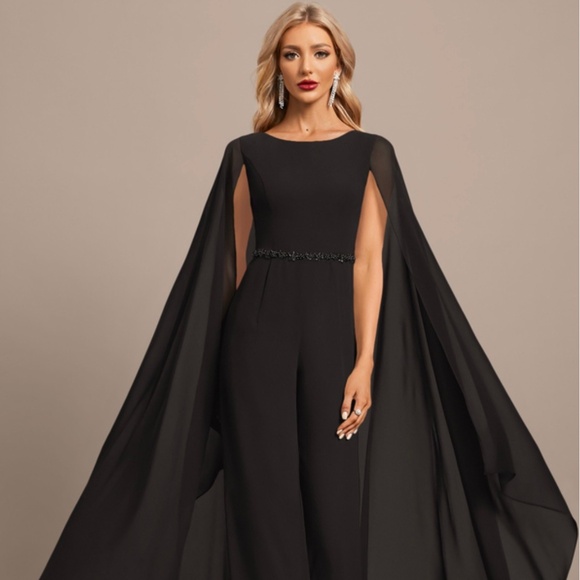 JJ’s House Black Evening Jumpsuit w/Chiffon Cape NWT 18W - Picture 1 of 3